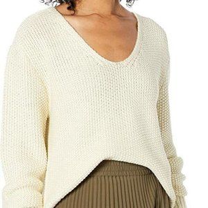 BB Dakota Women's Baby one More time Metallic Yarn V-Neck Sweater, Ivory, Small